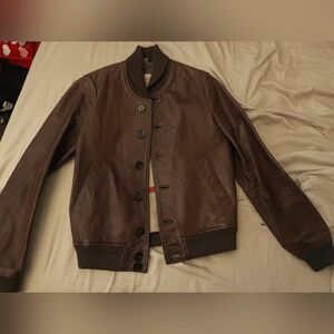 Burberry Brown Leather Bomber Jacket